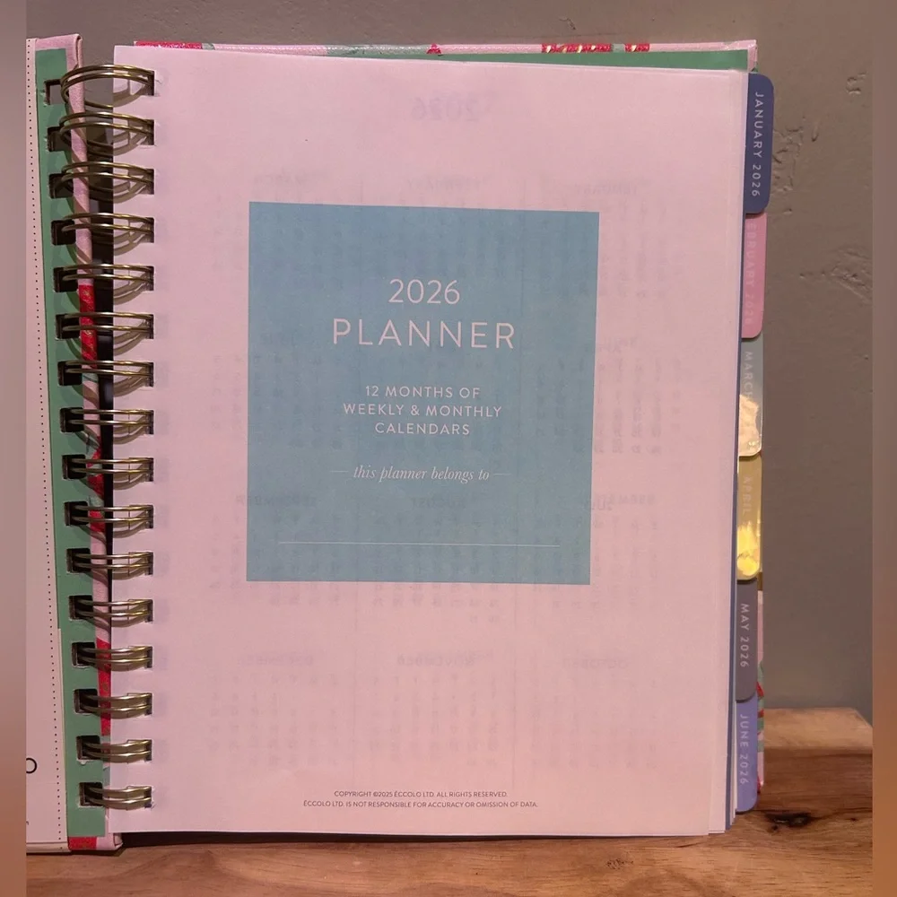 2026 Eccolo Pink Strawberry 12 Month Weekly And Monthly Spiral Bound Planner NEW
